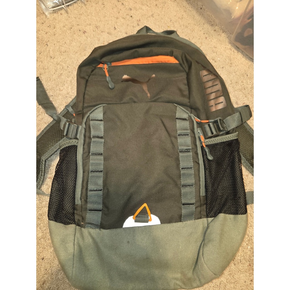 Puma Olive Green and Orange Backpack Sport School Bag Padded Straps Needs Repair